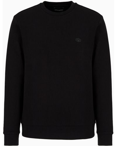 EA7 Crew-neck Sweatshirt With Micro Logo Patch - Black