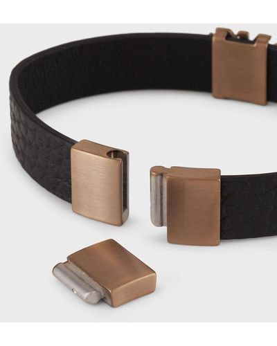 Emporio Armani Black Leather Strap Bracelet - Multicolor