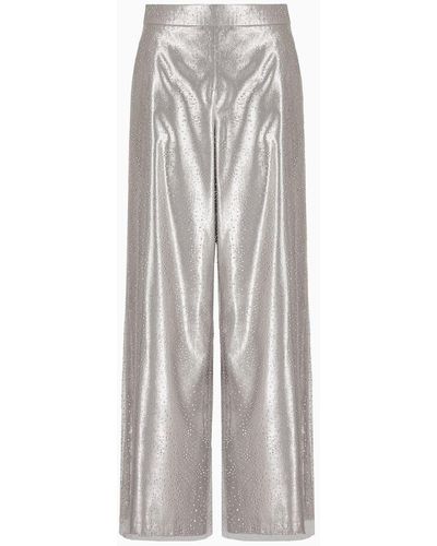 Giorgio Armani Silk Cady Wide-leg Pants In Silk And Tulle With Rhinestone Embroidery - White