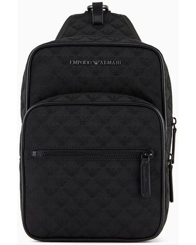 Emporio Armani Nylon One-shoulder Backpack With All-over Jacquard Eagle - Black