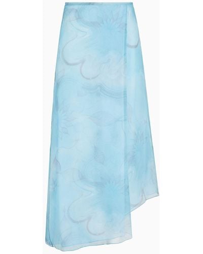 Giorgio Armani Silk Organza Asymmetric Skirt With A Floral Print - Blue