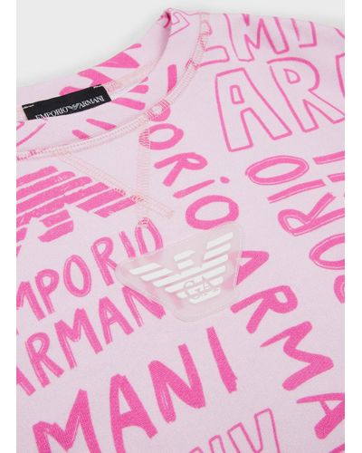 Emporio Armani Jersey Sweatshirt With All-over Ea Crew Lettering - Pink