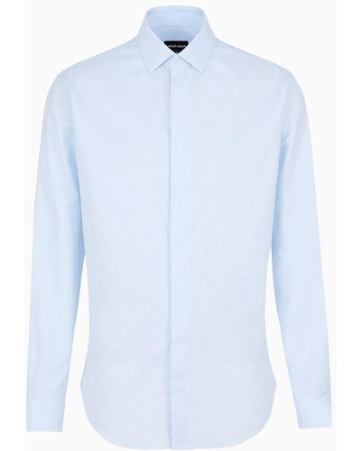 Giorgio Armani Monogram Jacquard Cotton Shirt - Blue