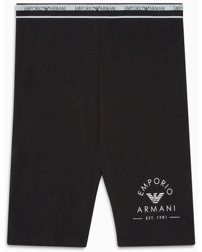 Emporio Armani Asv Iconic Logo Band Organic Cotton Biker Shorts - Black