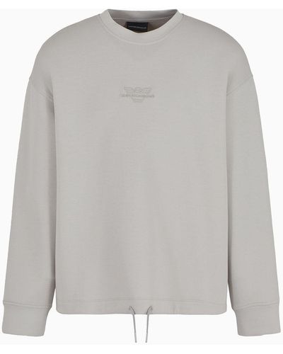 Emporio Armani Double-jersey Sweatshirt With Matching, Embossed Embroidered Micro Logo - Grey
