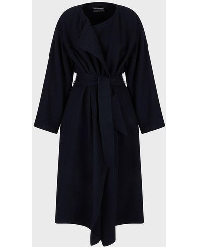 Emporio Armani Robe Coat In Wool And Cashmere Drap - Black