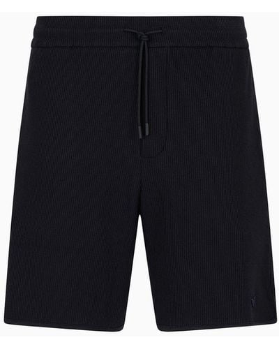 Emporio Armani Comfort-fit Drawstring Bermuda Shorts In Canneté Jersey - Blue