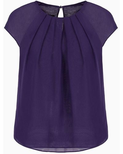 Emporio Armani Pleated Georgette Short-sleeved Blouse - Purple