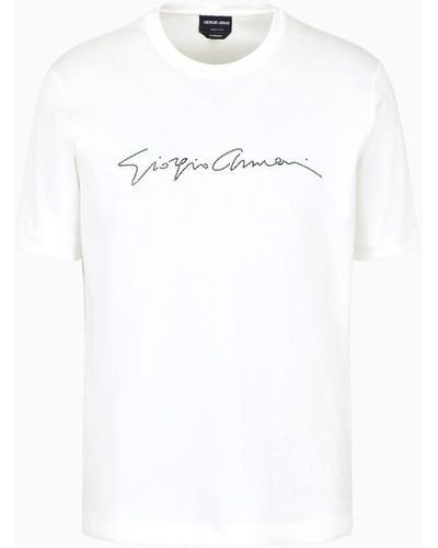 Giorgio Armani Rhinestone-embroidered, Cotton-interlock T-shirt - White