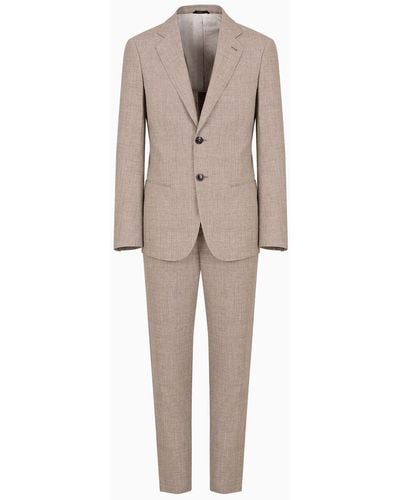 Giorgio Armani Single-breasted Soho Line Suit In Linen And Virgin Wool - Natural
