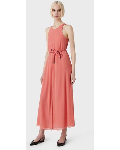 Emporio Armani Crépon Sleeveless Long Dress With Side Slits - Pink