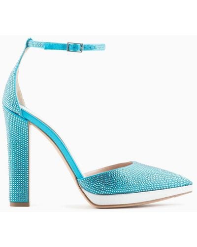 Giorgio Armani Rhinestone And Satin D'orsay Court Shoes - Blue