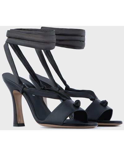 Emporio Armani Ankle-tie Leather Sandals - Black