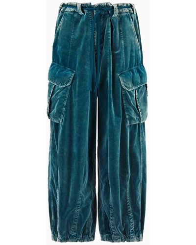 Giorgio Armani Cotton-velvet Cargo Pants - Blue