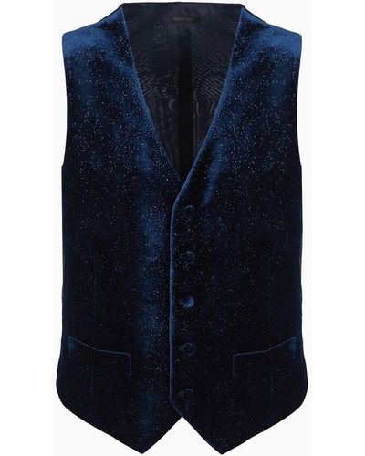 Giorgio Armani Single-breasted Velvet And Lurex Waistcoat - Blue