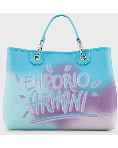 Emporio Armani Medium Myea Shopper Bag With Graffiti-style Print - Multicolor