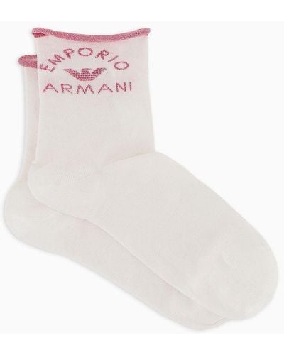 Emporio Armani Calze In Misto Viscosa Con Logo Lurex - Bianco