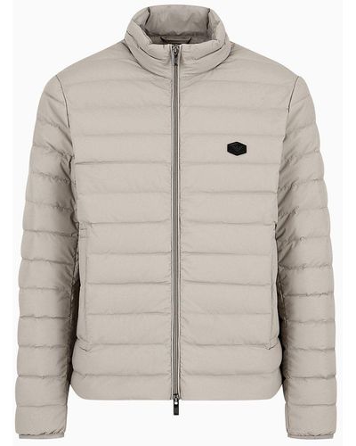 Emporio Armani Quilted Nylon Full-zip Down Jacket With Eagle Logo Patch - Natural