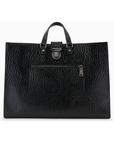 Emporio Armani Business Bag In Pebbled Leather - Black