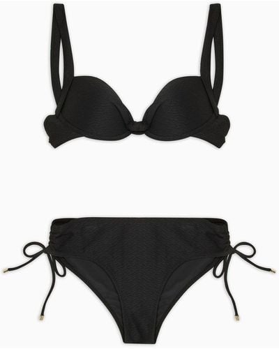 Emporio Armani Push-up Bikini In Textured Lycra - Black