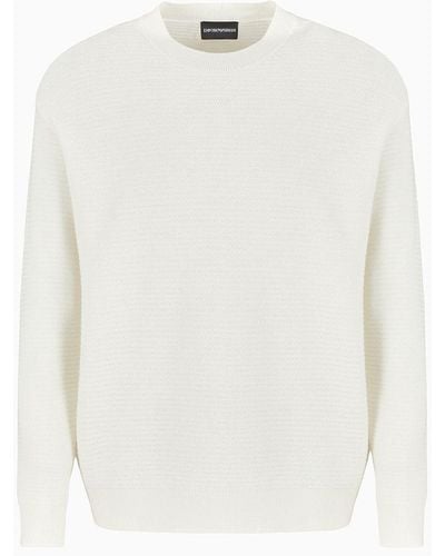 Emporio Armani Mock-neck Sweater In Virgin Wool With A Micro-textured Weave - White