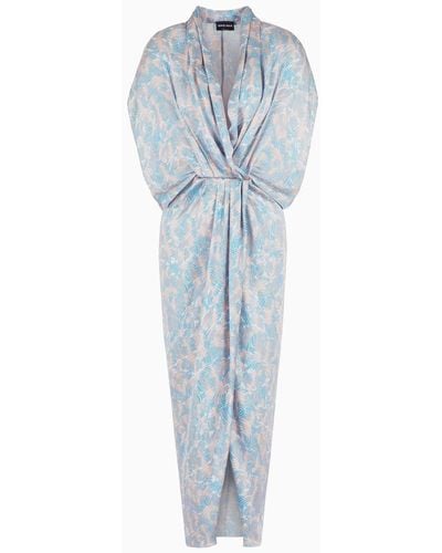 Giorgio Armani Printed Silk Long Dress - Blue
