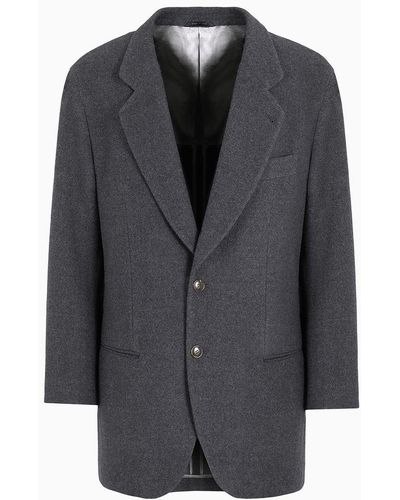 ARMANI Mens Gray Single Breasted, Windowpane Plaid Stretch Blazer Jacket main image 1