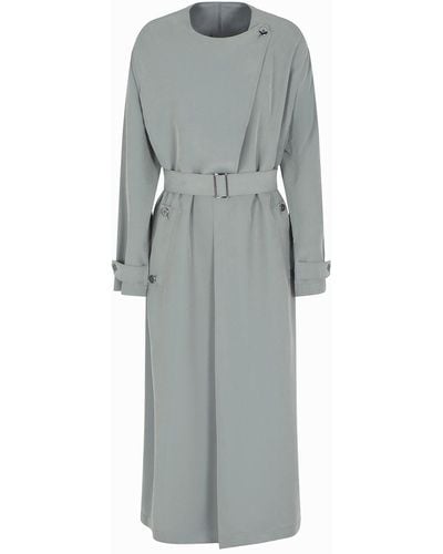 Emporio Armani Belted Cupro Trench Coat With Wrap Closure - Grey