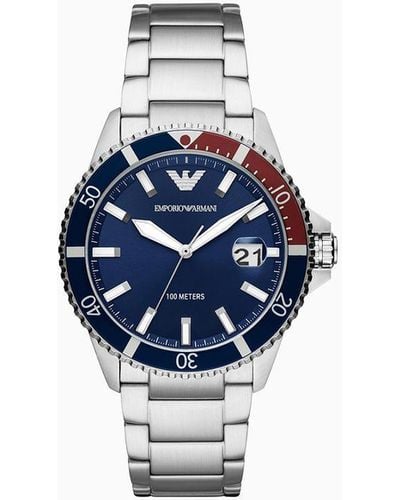 Emporio Armani Three-hand Stainless Steel Watch - Blue