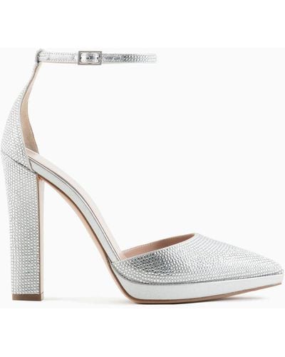 Giorgio Armani Rhinestone And Lurex D'orsay Court Shoes - White