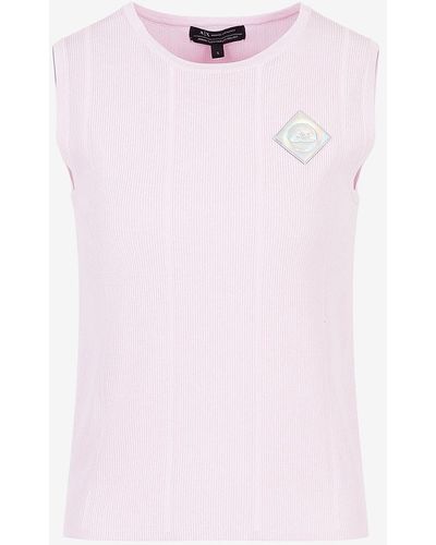Armani Exchange Iridescent Patch Recycled Knit Sleeveless Top - Pink