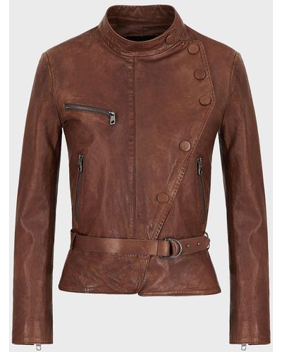 Emporio Armani Vegetable-tanned Lambskin Jacket With Off-centre Closure - Brown