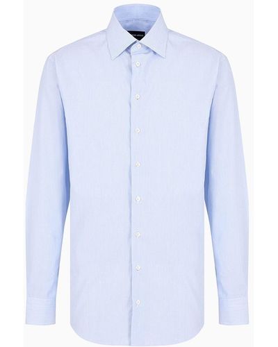 Giorgio Armani Camicia Regular Fit In Cotone Microarmaturato - Blu