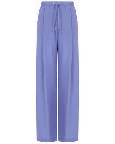 Emporio Armani Palazzo Pants In A Fluid Fabric - Blue