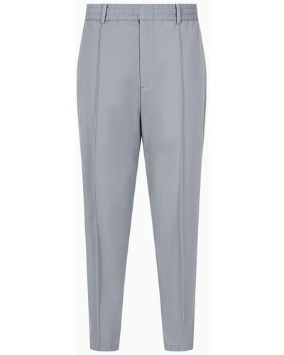 Emporio Armani Travel Essentials Pants In A Viscose Jersey Blend With Ribs And Elasticated Waist - Gray