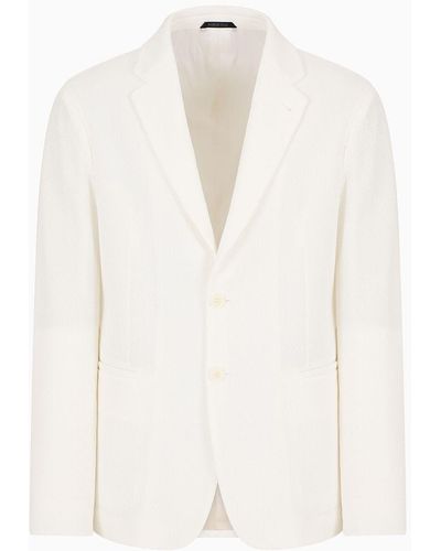Giorgio Armani Single-breasted Jacket In Technical Waffle Fabric - White