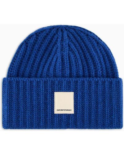 Emporio Armani Asv Capsule Fisherman's-rib Wool Beanie - Blue