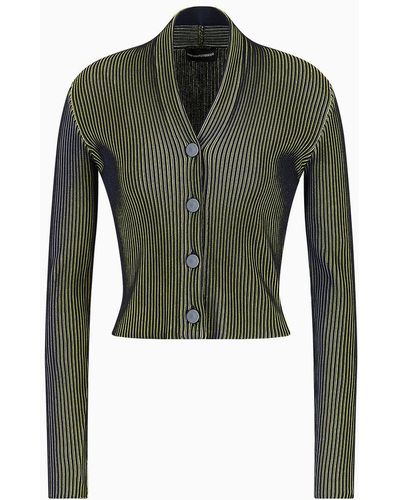 Emporio Armani Cropped Cardigan With Wide-spaced Ribs - Green