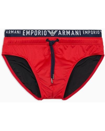 Emporio Armani Bañador Modelo Slip De Microfibra Reciclada Con Banda Con Logotipo Asv - Rojo