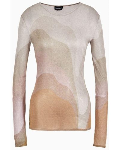 Giorgio Armani Printed Silk Interlock Crew-neck Sweater - Gray
