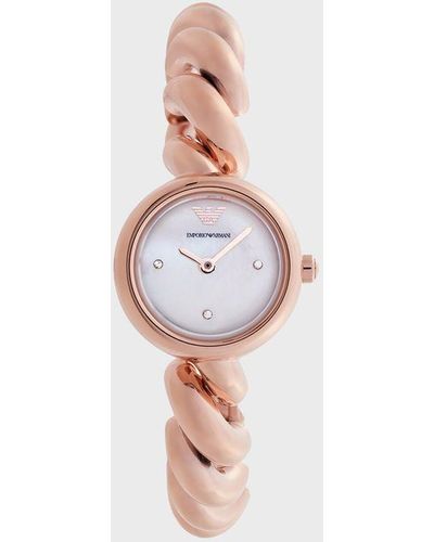 Emporio Armani Two-hand Rose Gold-tone Stainless Steel Watch - White