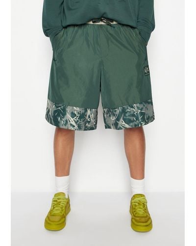 Armani Exchange Recyled Nylon Logo Field Print Shorts - Green