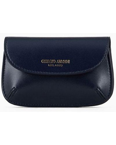 Giorgio Armani Card Holder La Prima In Palmellato Leather - Blue