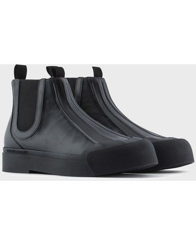 Emporio Armani Leather And Rubber Chelsea Boots - Black