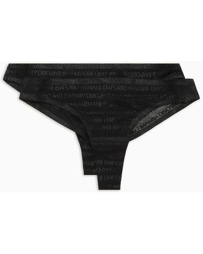Emporio Armani Asv Two-pack Of Recycled Bonded Mesh Brazilian Briefs With All-over Lettering - Black