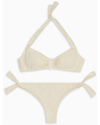 Emporio Armani Padded Bandeau Bikini In Textured Lycra - White