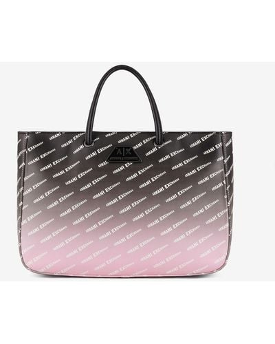 Armani Exchange All Over Logo Print Tote Bag - Pink