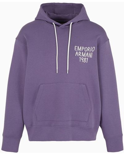 Emporio Armani Sweatshirt Aus Doppellagigem Jersey Mit Kapuze Und Logo-stickerei - Lila