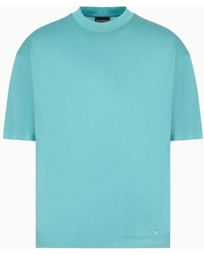 Emporio Armani T-shirt Over Fit In Jersey Misto Lyocell Asv - Blu