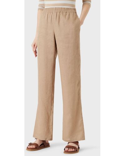 Emporio Armani Linen Pants With Elasticated Waist - Natural